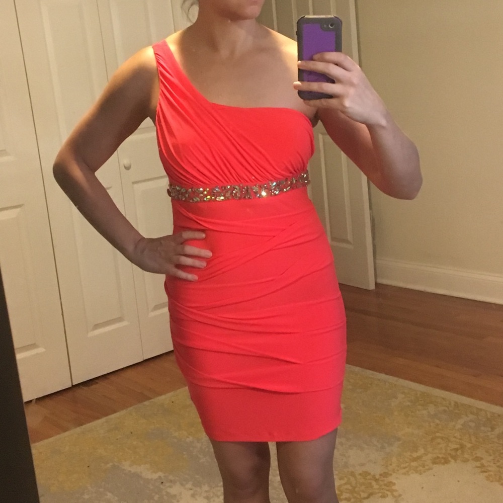 1 shoulder, neon, ruffled and embellished dress - Picture 5 of 5